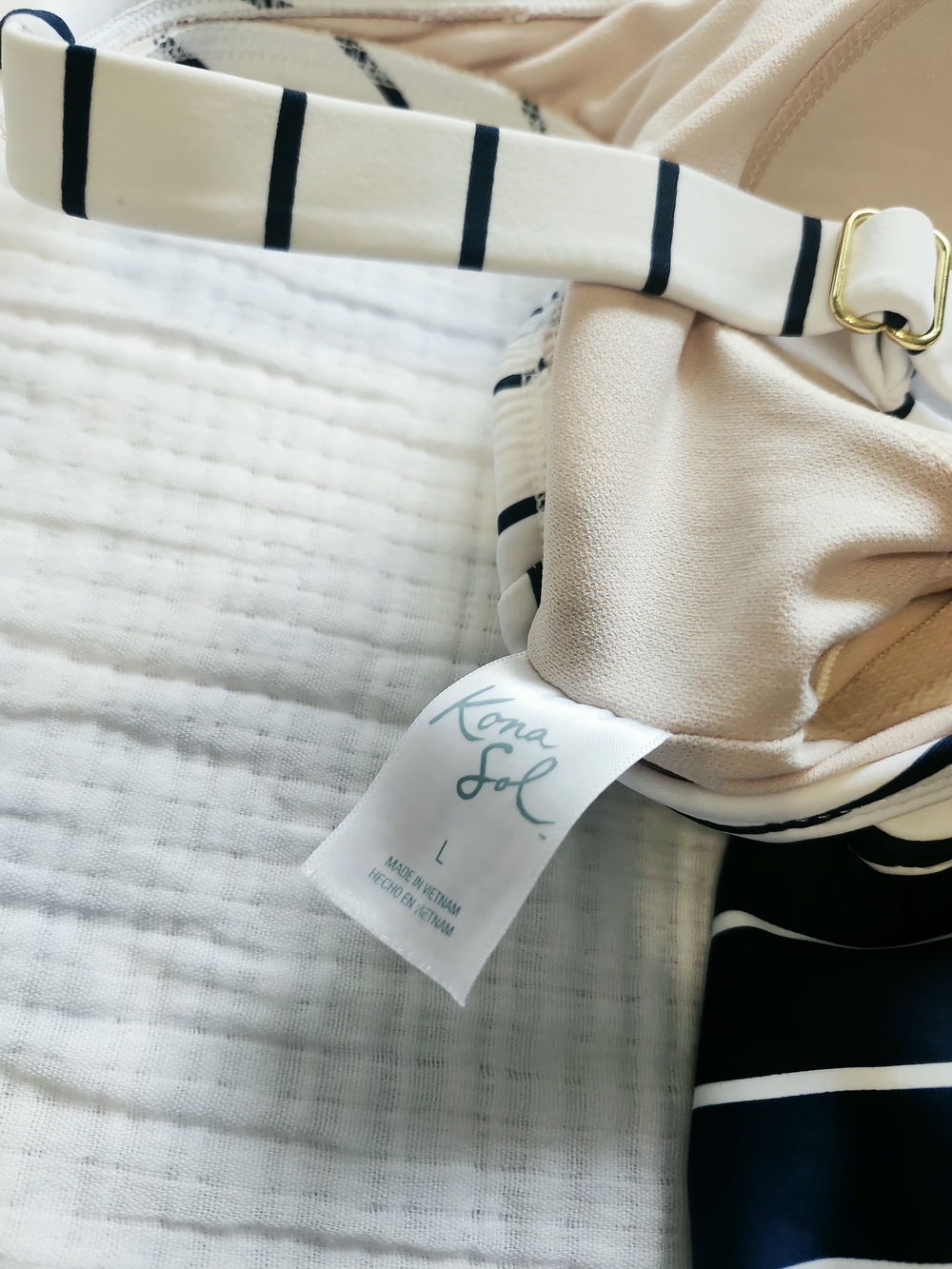 Kona Sol Navy and White Striped One-Piece Swimsuit - Picture 5 of 10
